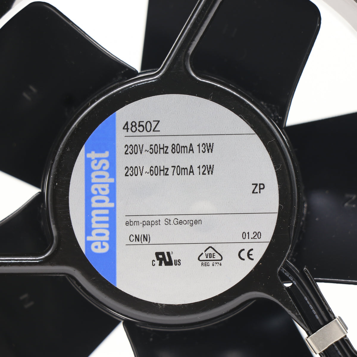 Nameplate detail of ebm-papst 4850Z compact fan