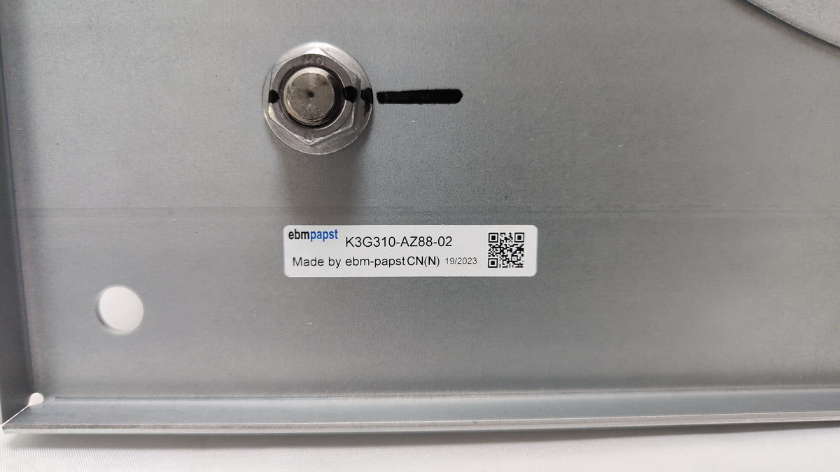Nameplate detail of ebm-papst K3G310-AZ88-02 centrifugal fan