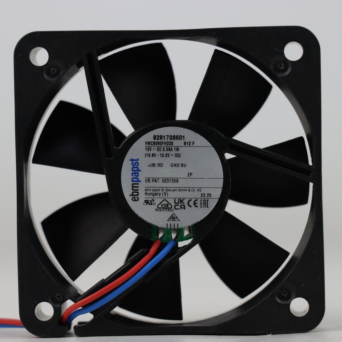 Nameplate detail of ebm-papst 612F compact fan