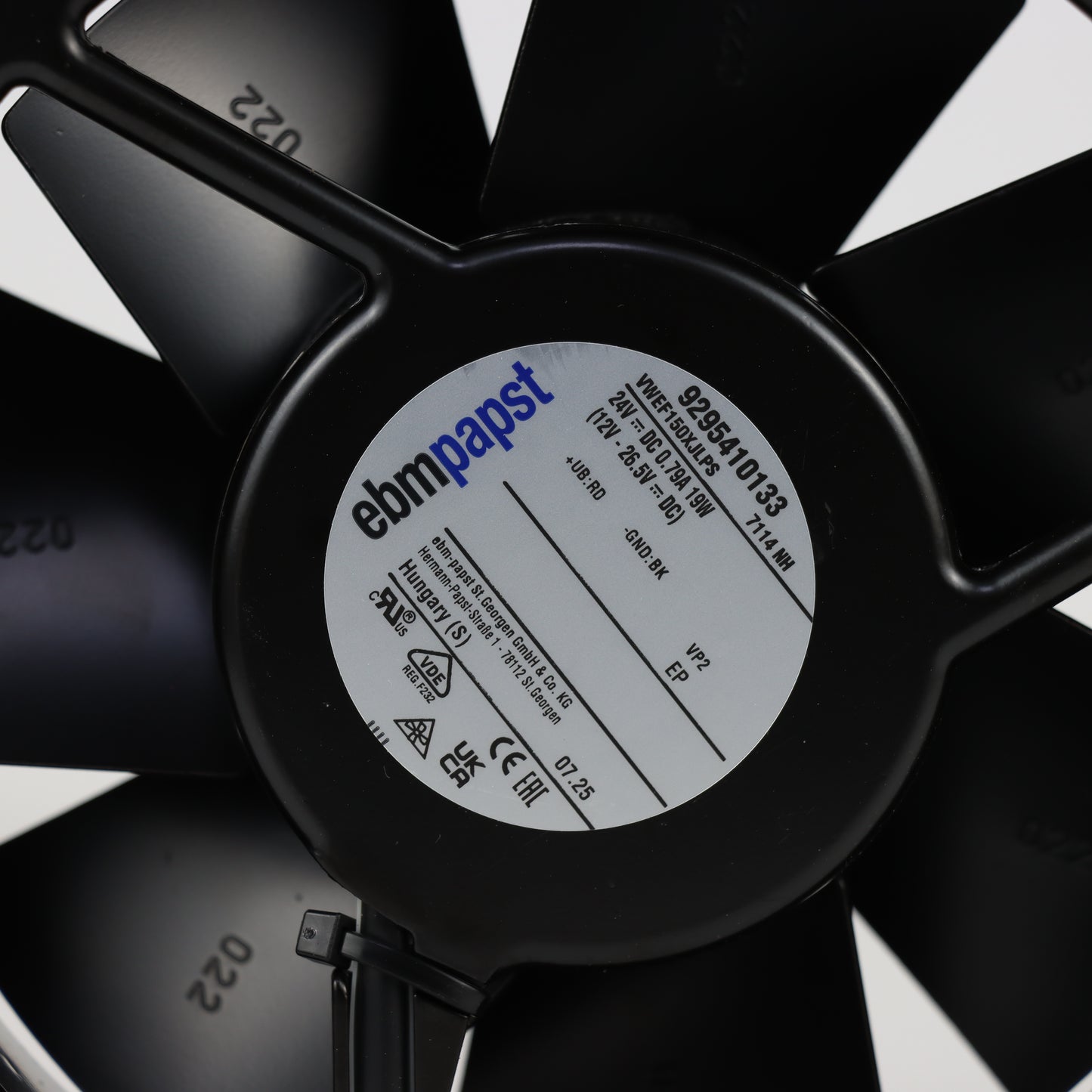 Nameplate detail of ebm-papst 7114NH compact fan