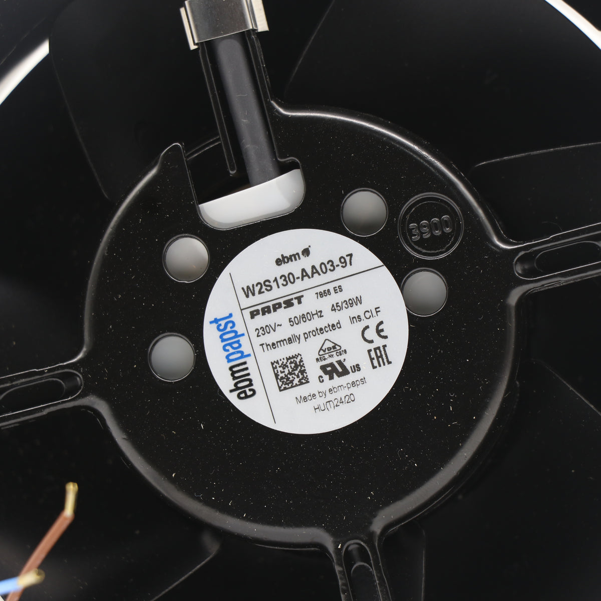 Nameplate detail of ebm-papst W2S130-AA03-97 axial fan