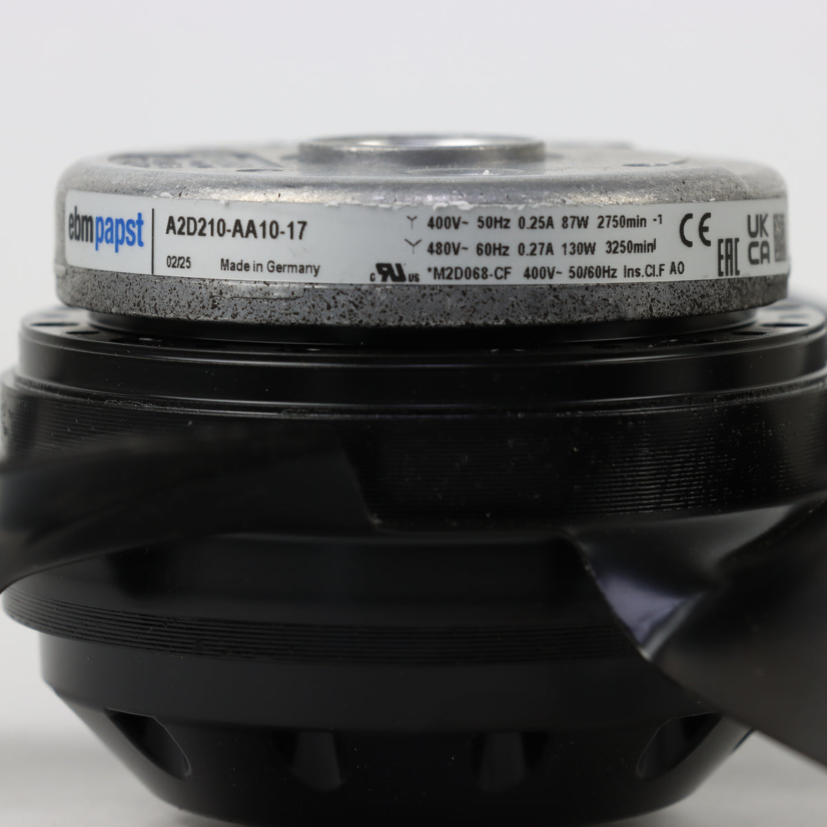 Nameplate detail of ebm-papst A2D210-AA10-17 axial fan