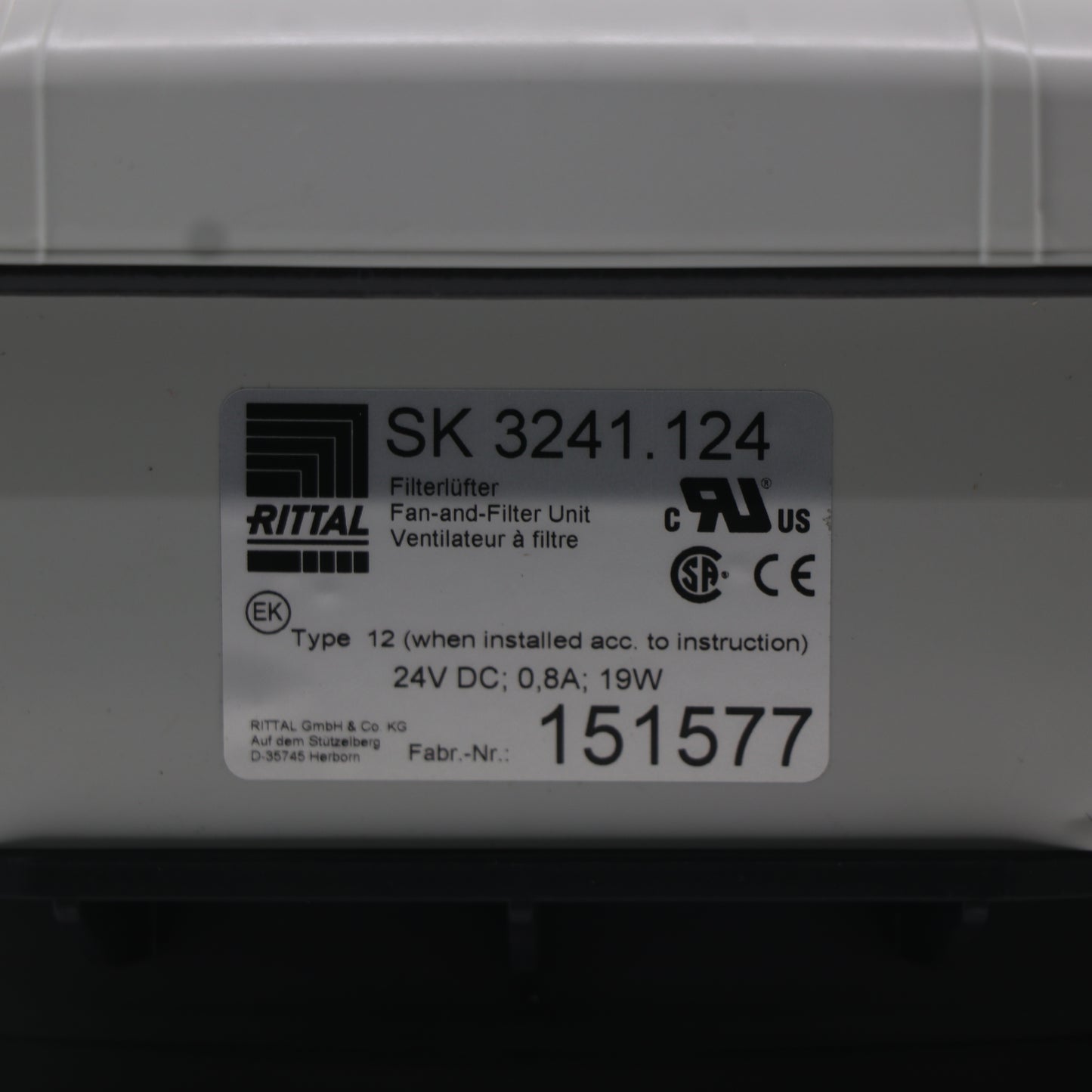 Nameplate detail of ebm-papst K1G165-AA01-05 axial fan