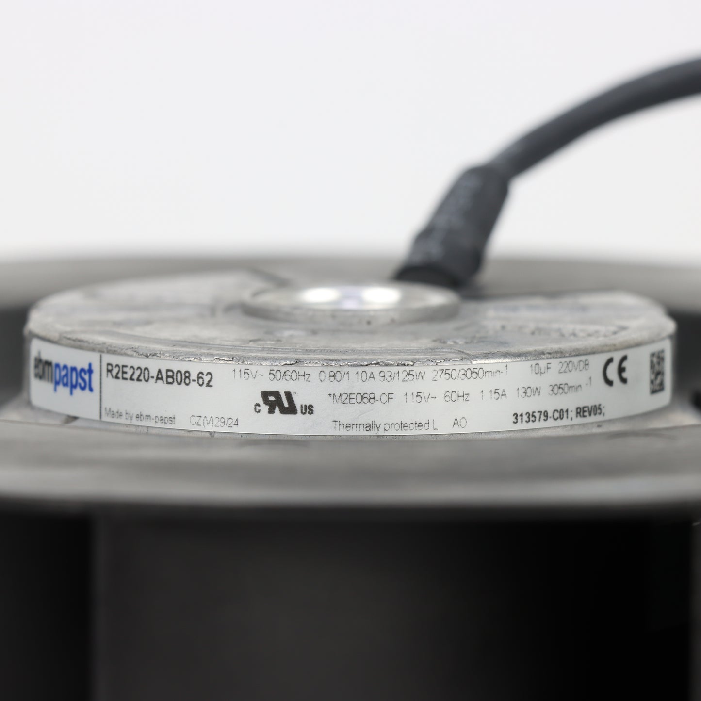 Nameplate detail of ebm-papst R2E220-AB08-62 centrifugal fan