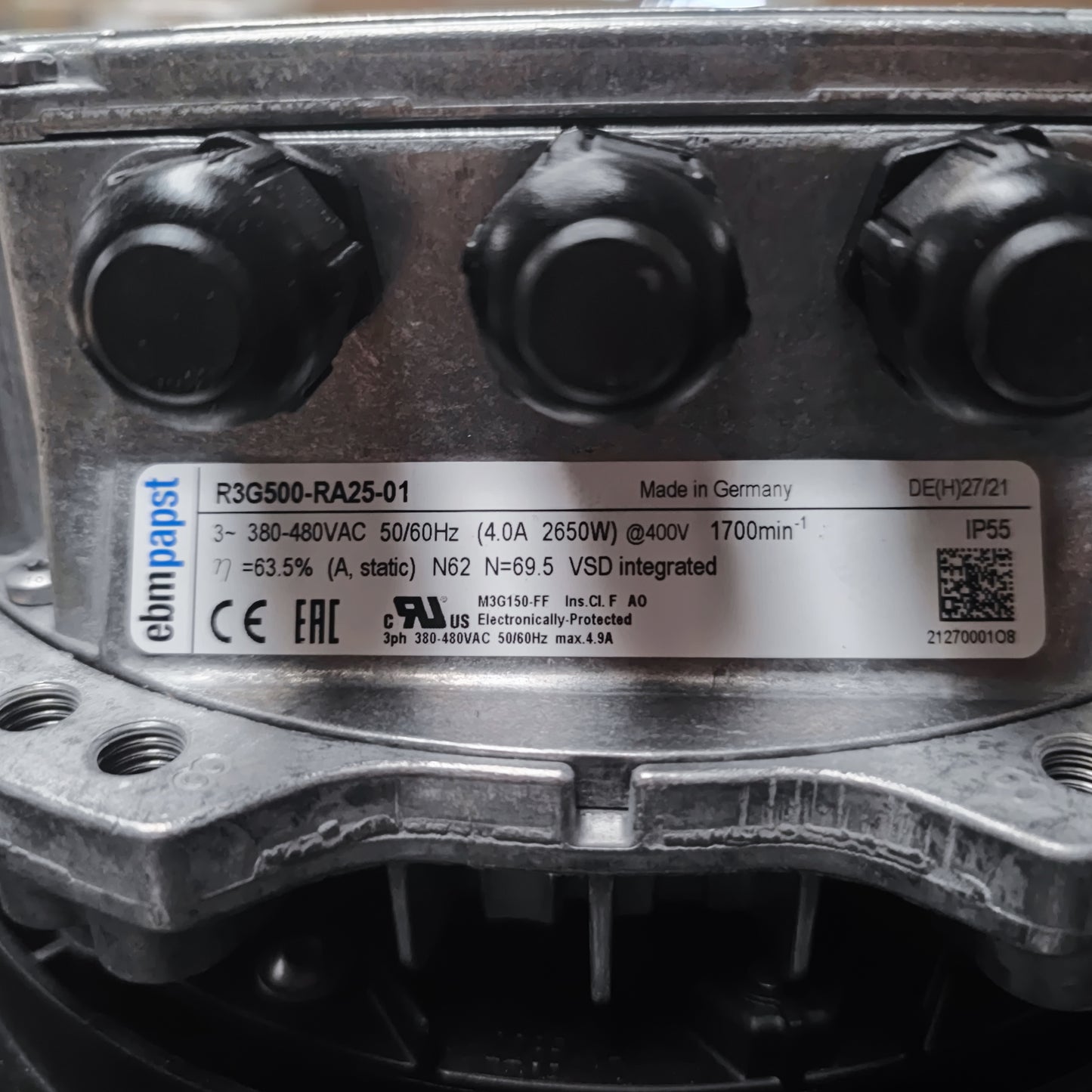 R3G500-RA25-01 Industrial Fan 500mm 400V 1700RPM 6845m³/h 2650W