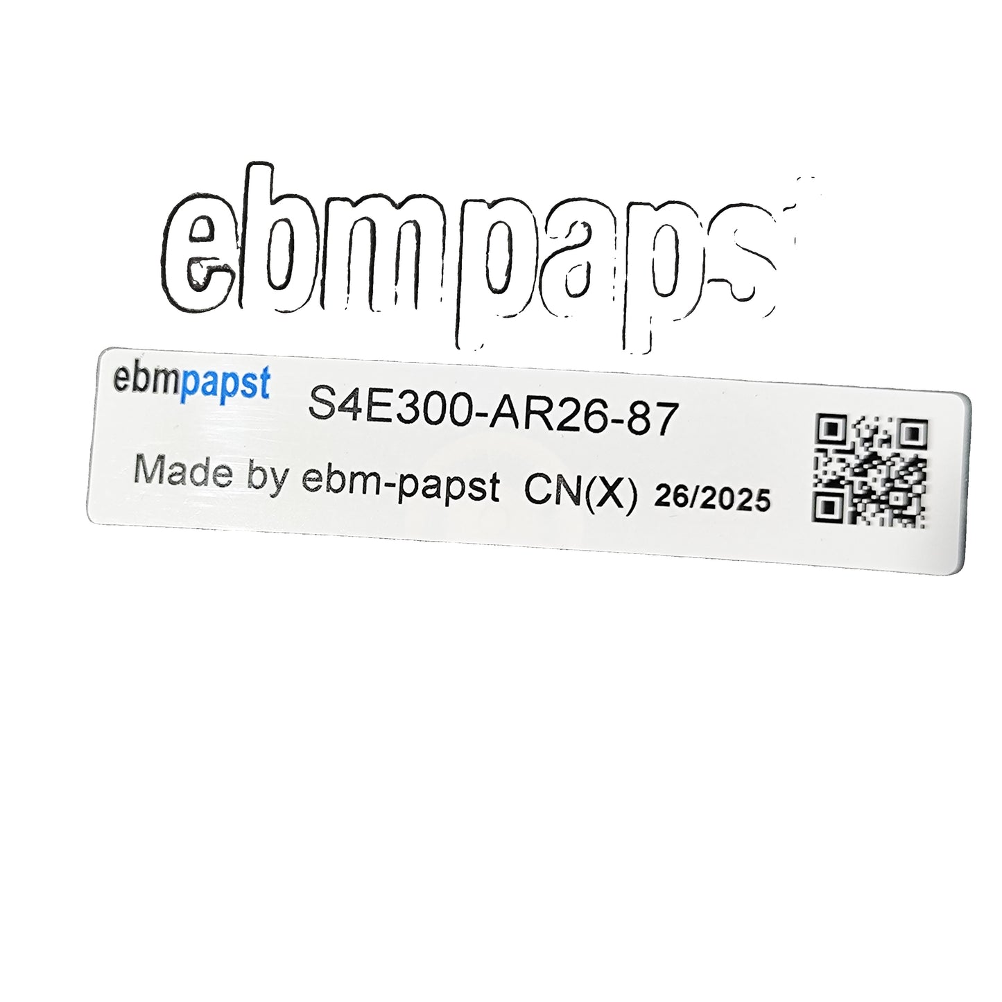 Nameplate detail of ebm-papst S4E300-AR26-87 axial fan