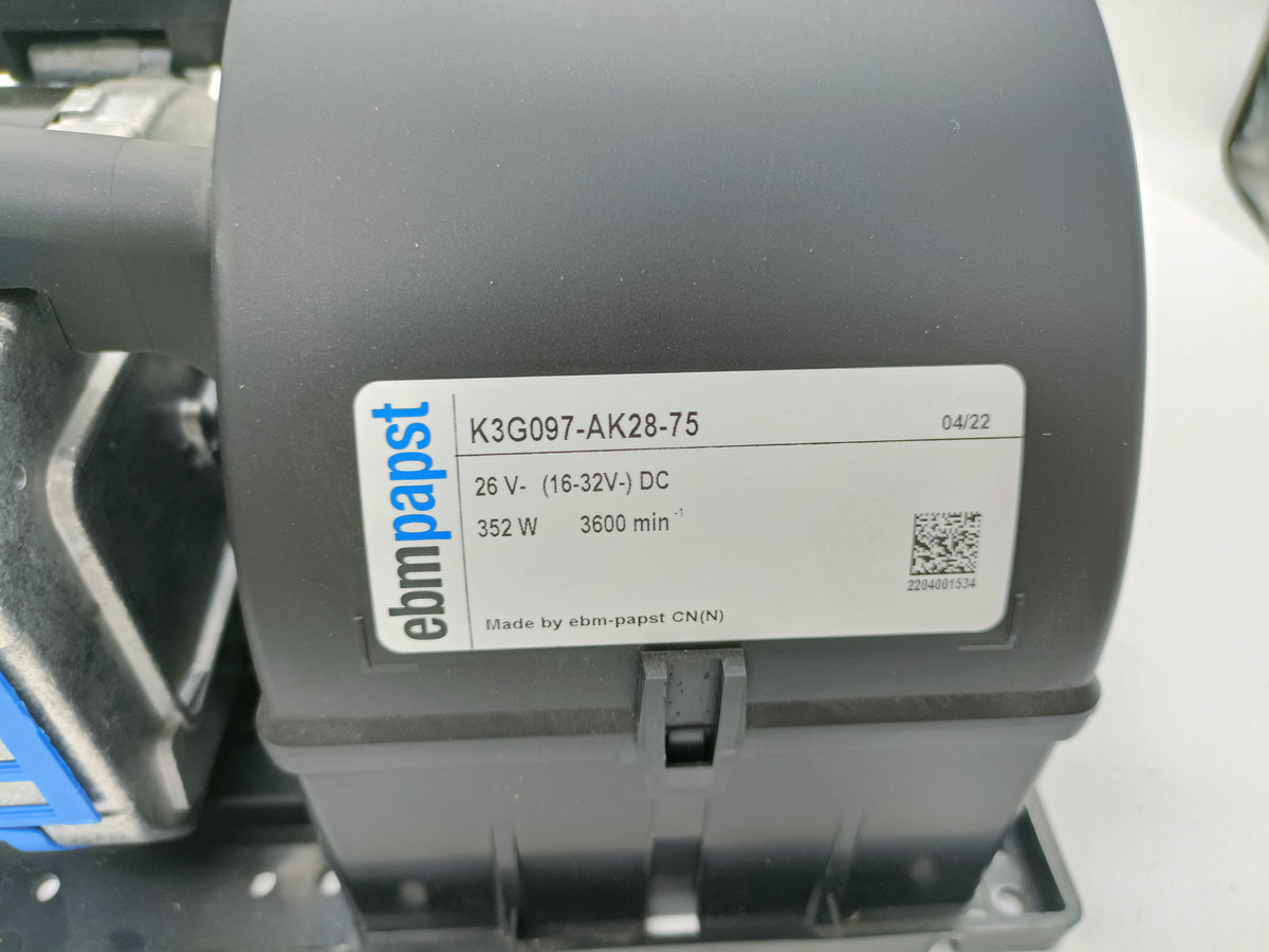 Nameplate detail of ebm-papst K3G097-AK28-75 centrifugal fan