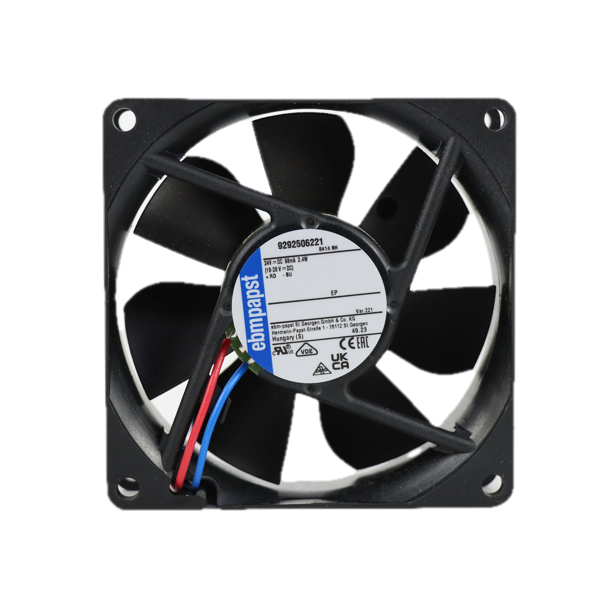 Back view of ebm-papst 8414NH-221 compact fan