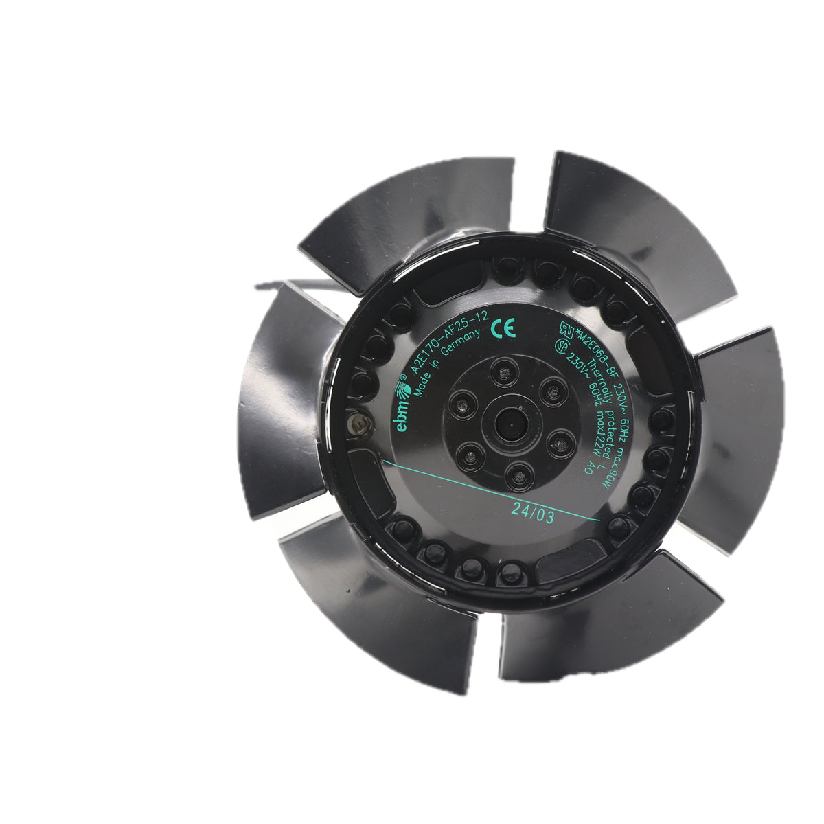Front view of ebm-papst A2E170-AF25-12 axial fan