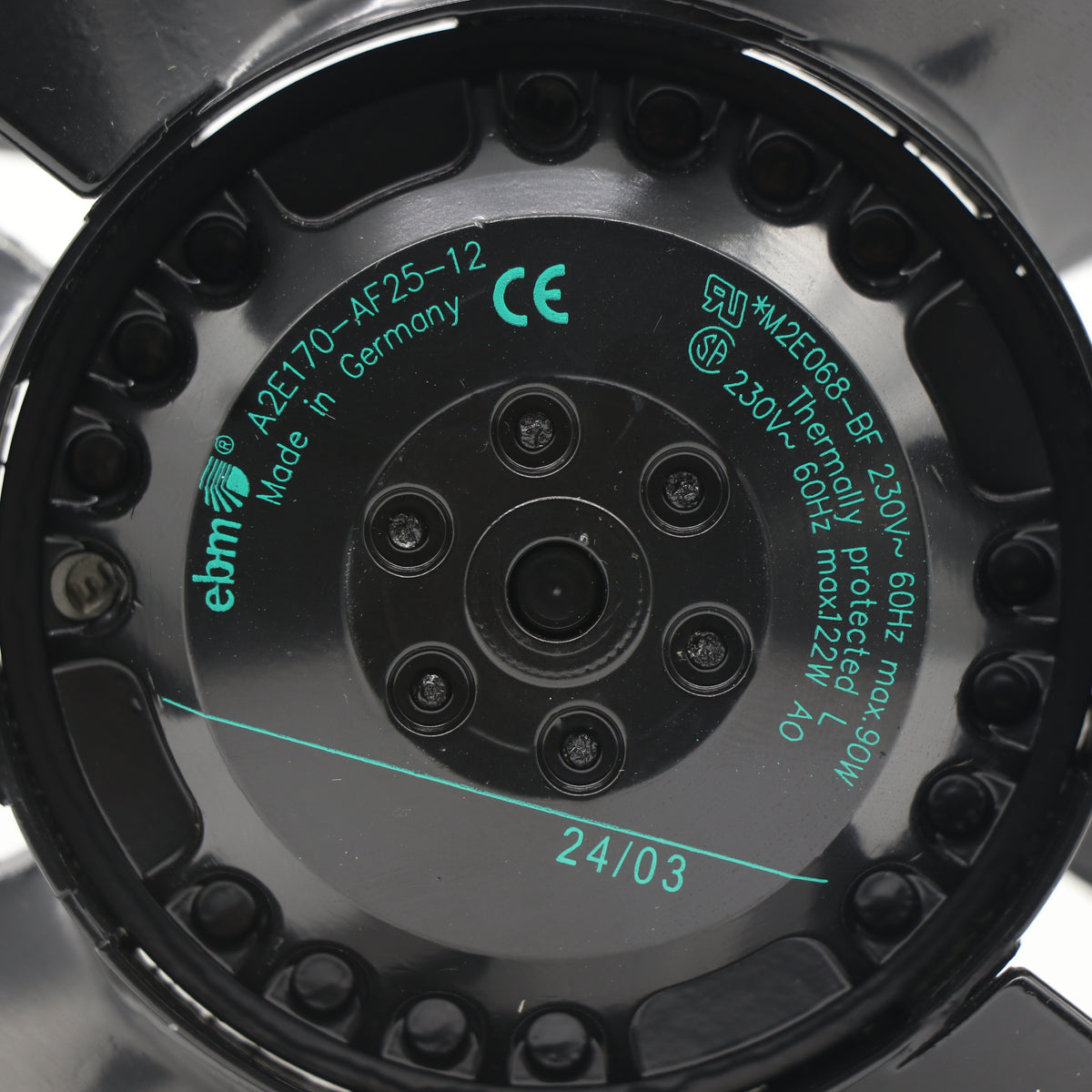 Nameplate detail of ebm-papst A2E170-AF25-12 axial fan