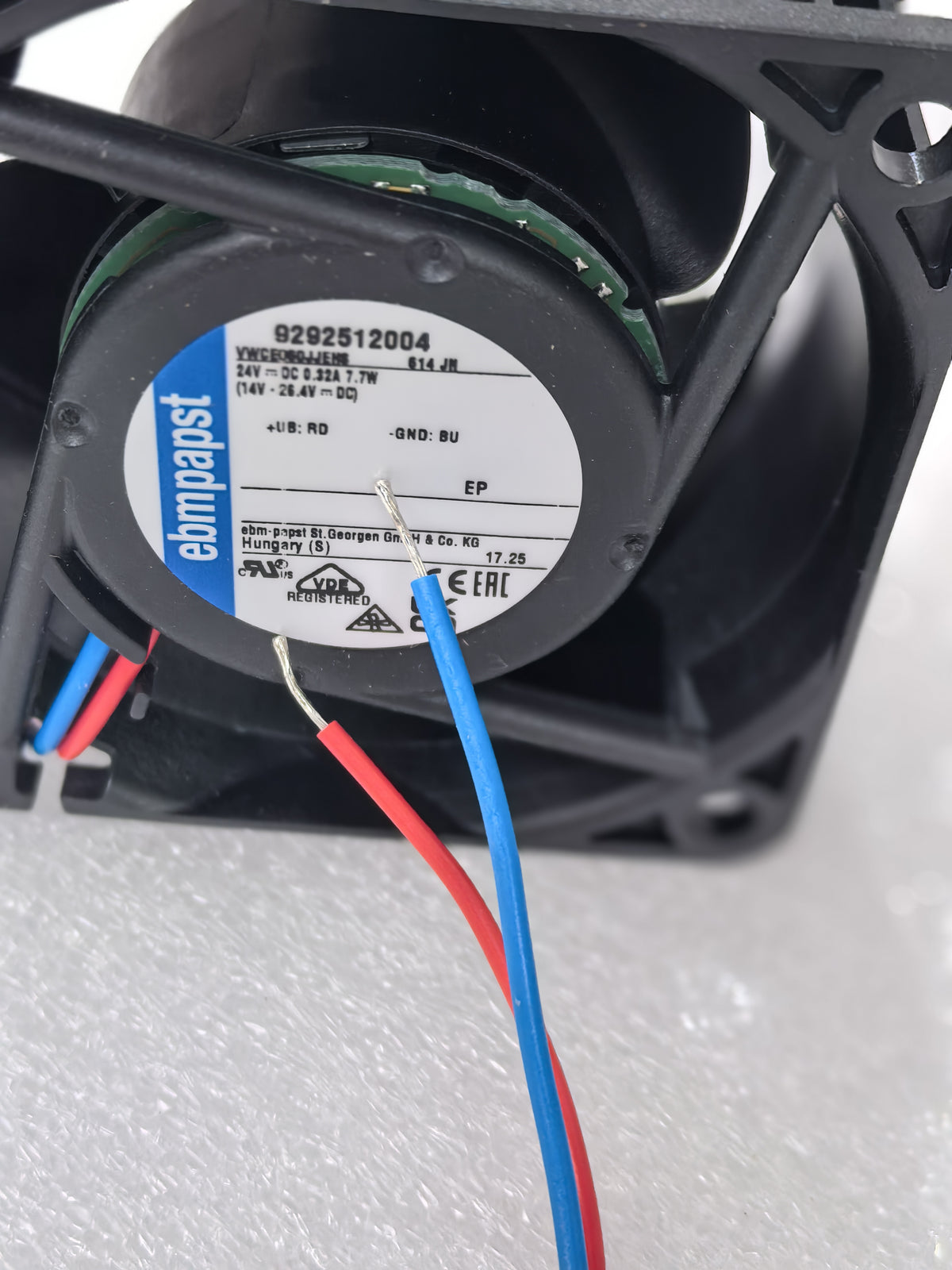 Nameplate detail of ebm-papst 614JH compact fan