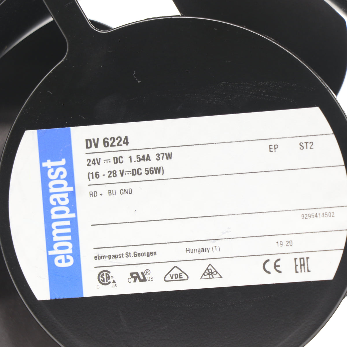 Nameplate detail of ebm-papst DV6224 centrifugal fan