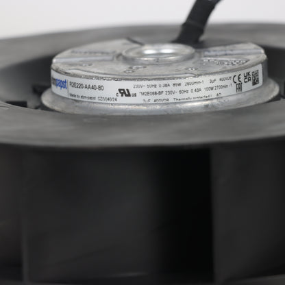 Nameplate detail of ebm-papst R2E220-AA40-80 centrifugal fan