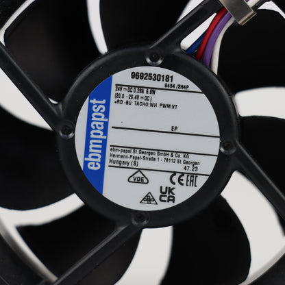 Nameplate detail of ebm-papst 8454/2H4P compact fan