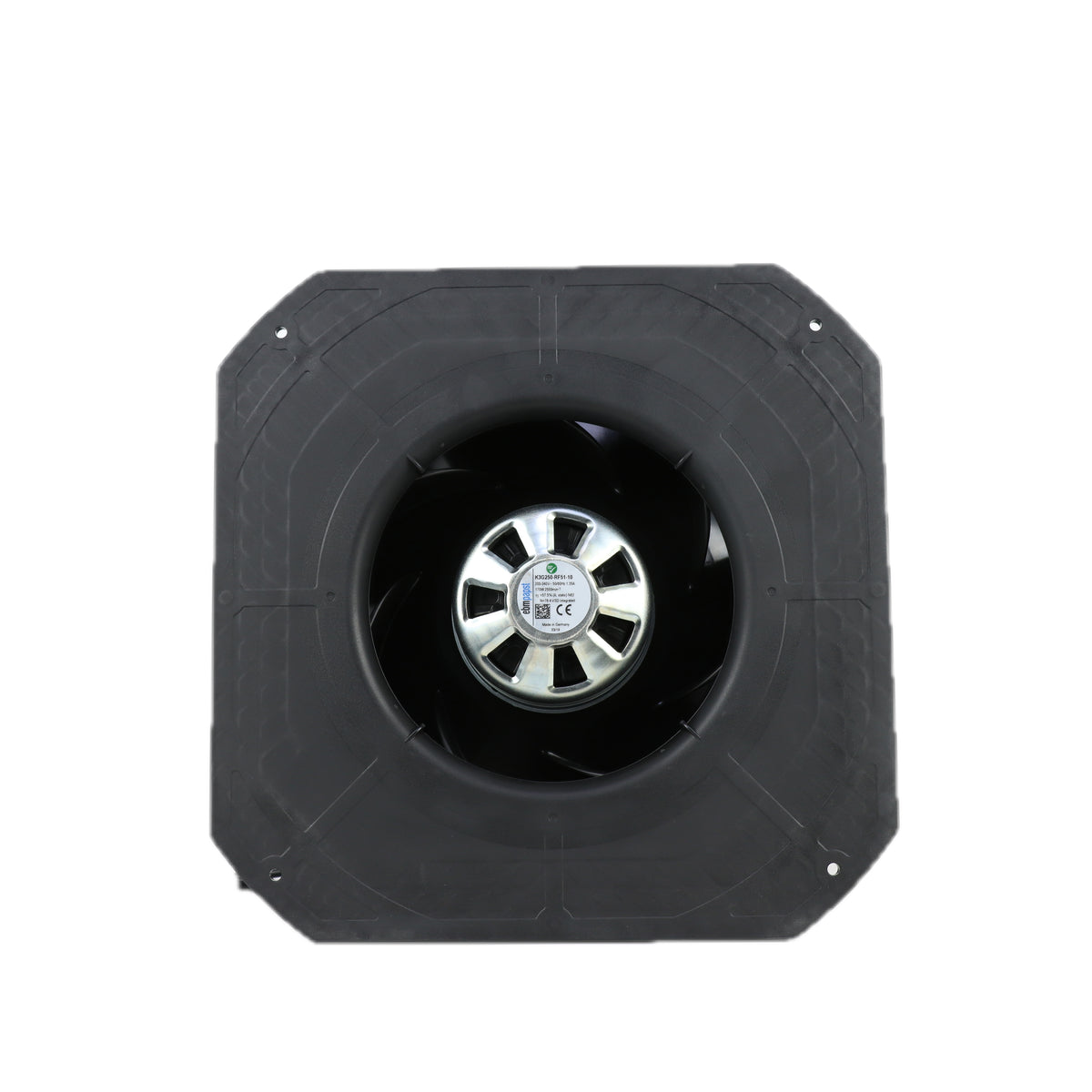 Front view of ebm-papst K3G250-RF51-10 centrifugal fan