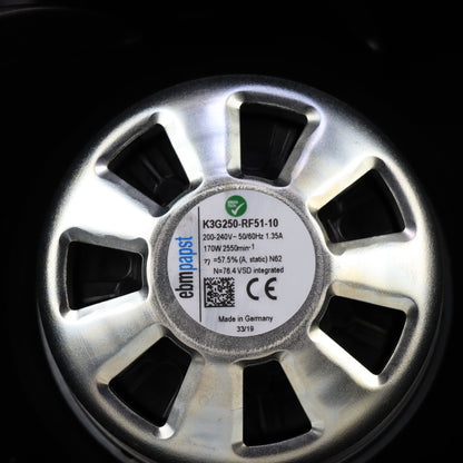 Nameplate detail of ebm-papst K3G250-RF51-10 centrifugal fan