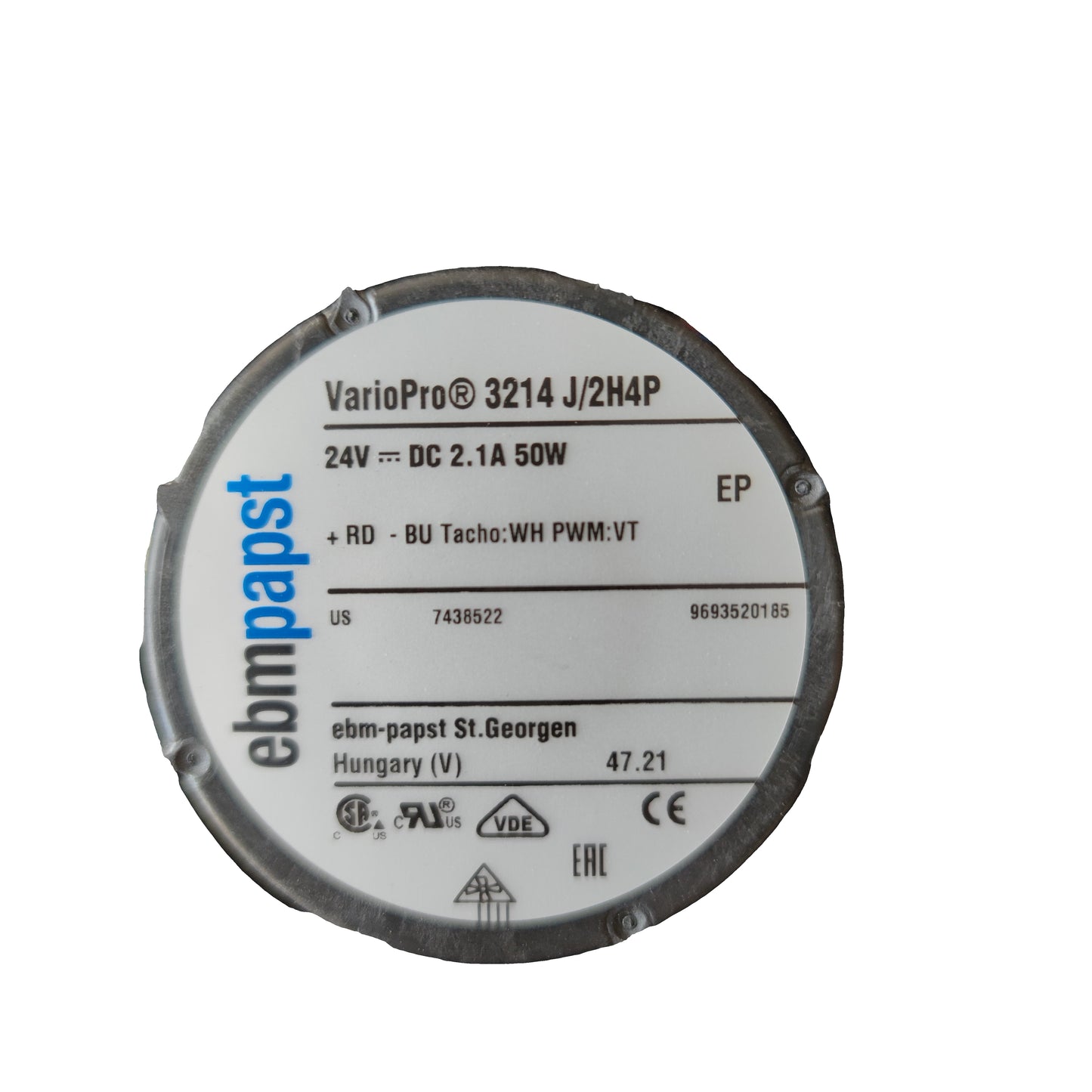 Nameplate detail of ebm-papst 3214J/2H4P compact fan