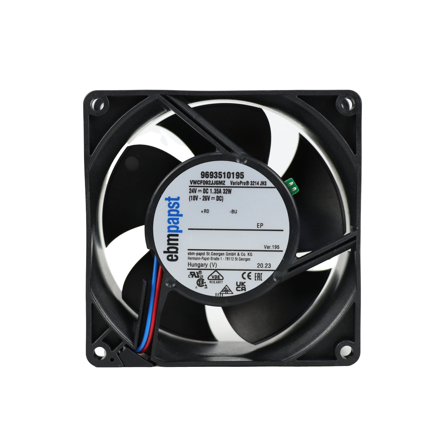 Back view of ebm-papst 3214JH3-195 compact fan