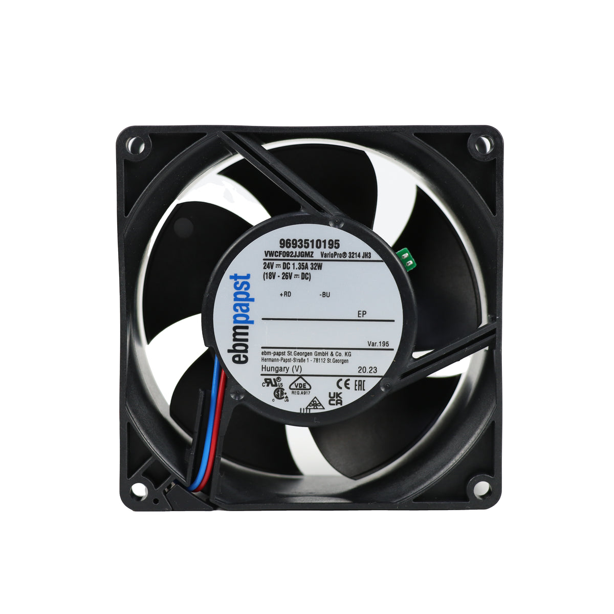 Back view of ebm-papst 3214JH3-195 compact fan