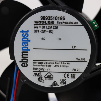 Nameplate detail of ebm-papst 3214JH3-195 compact fan