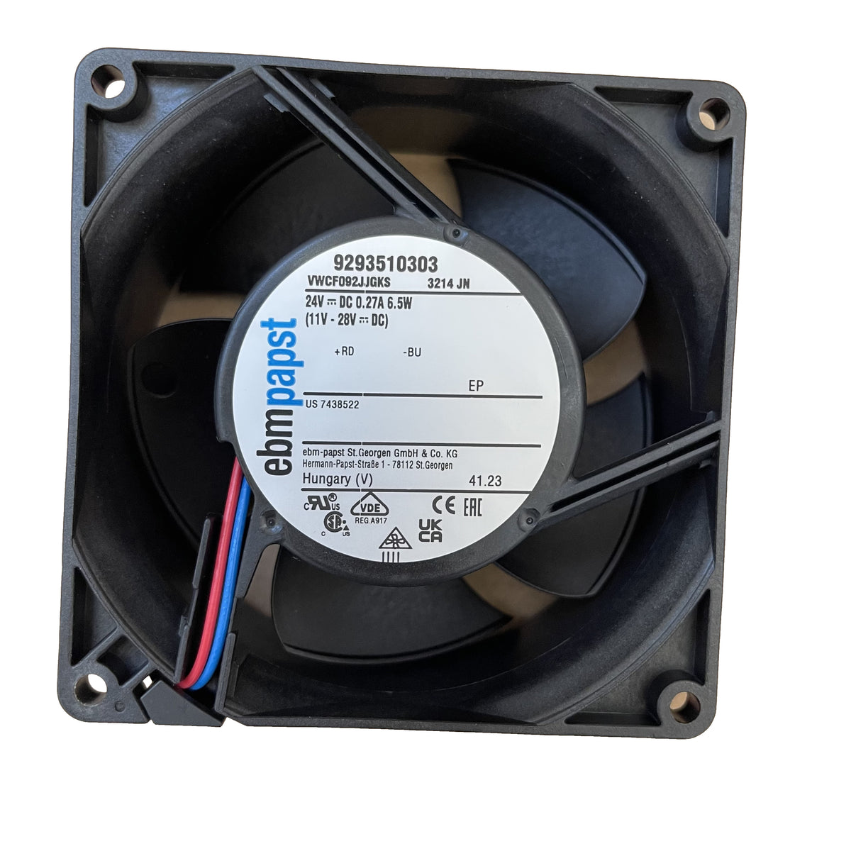 Back view of ebm-papst 3214JN compact fan