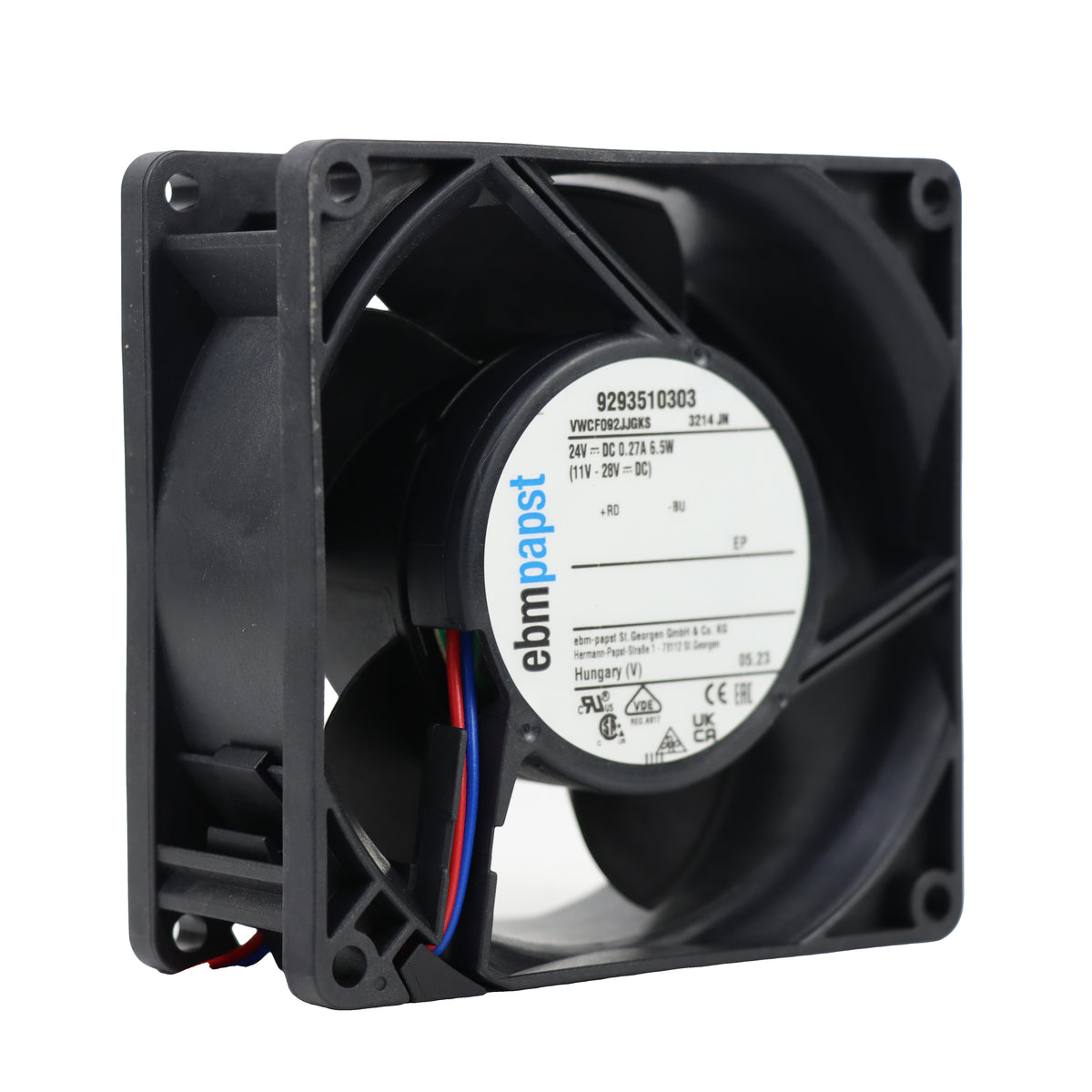 Side view of ebm-papst 3214JN compact fan