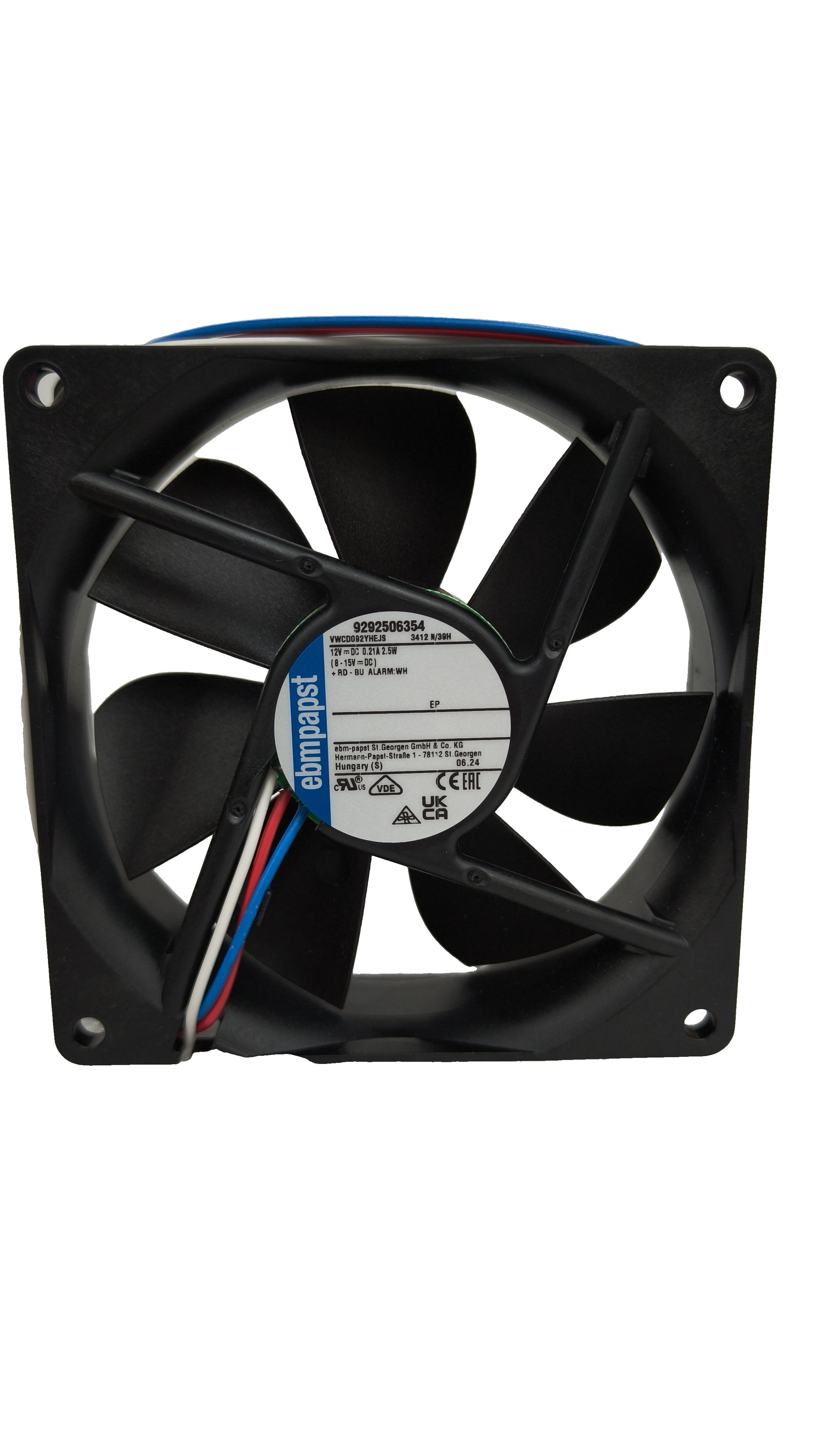 Front view of ebm-papst 3412N/39H compact fan