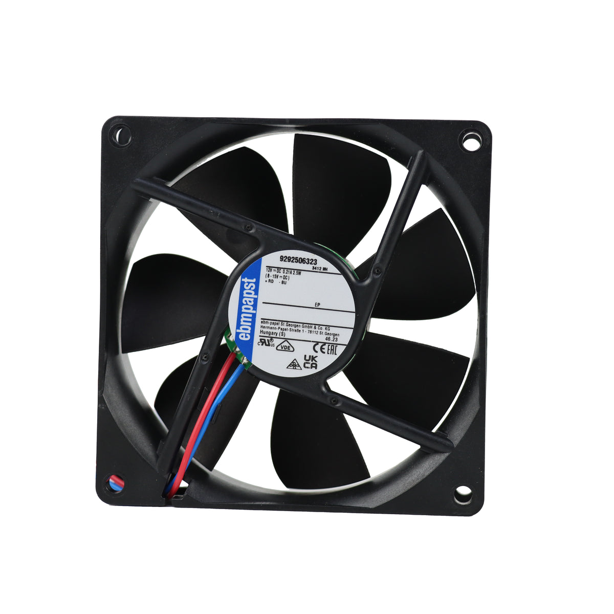 Front view of ebm-papst 3412NH compact fan