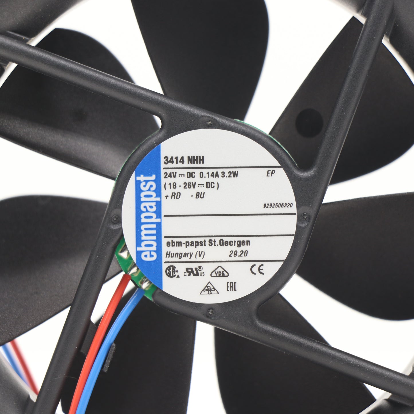 ebmpapst 3414NHH Compact Fan 92*92*25mm 24V 3250RPM 100m³/h 3.2W