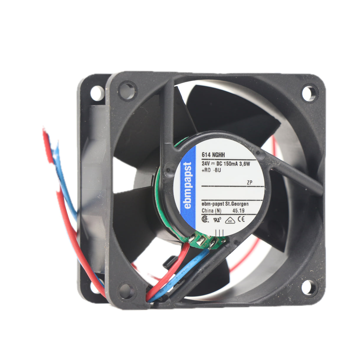 Back view of ebm-papst 614NGHH compact fan