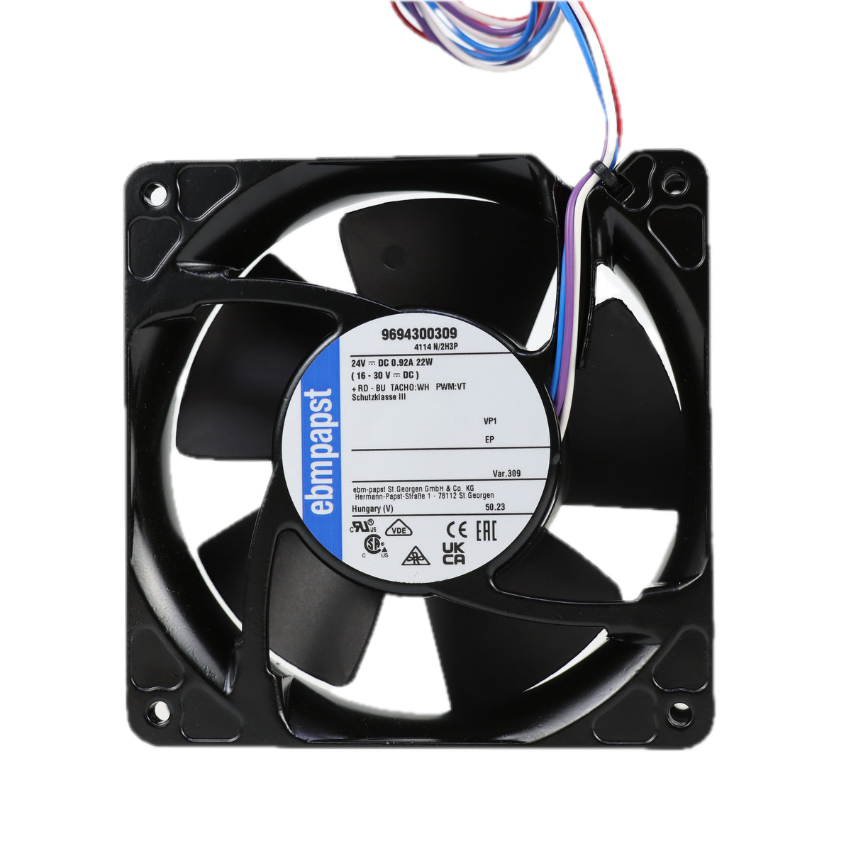 Back view of ebm-papst 4114N/2H3P-309 industrial fan