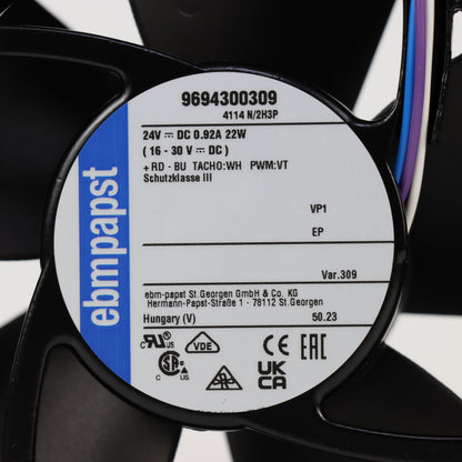 Nameplate detail of ebm-papst 4114N/2H3P-309 industrial fan