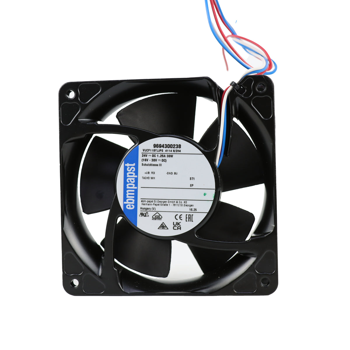 Front view of ebm-papst 4114N/2H4 compact fan