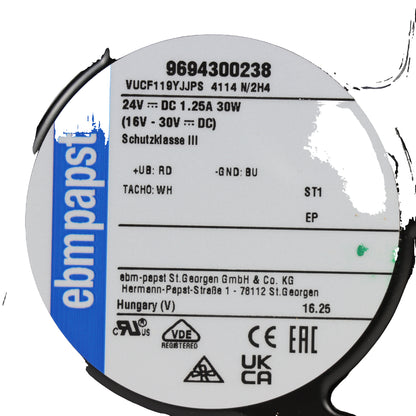 Nameplate detail of ebm-papst 4114N/2H4 compact fan