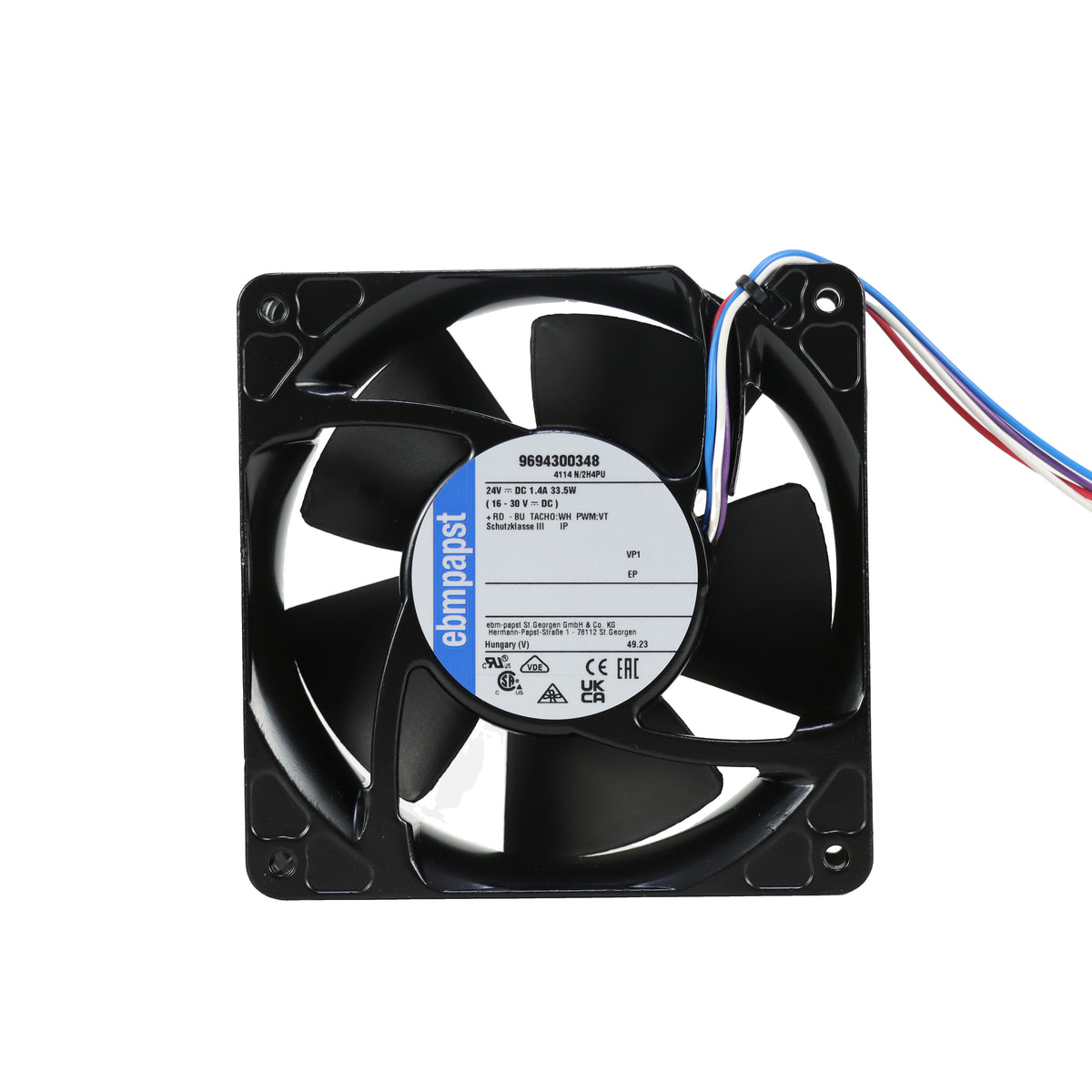 Front view of ebm-papst 4114N/2H4PU compact fan