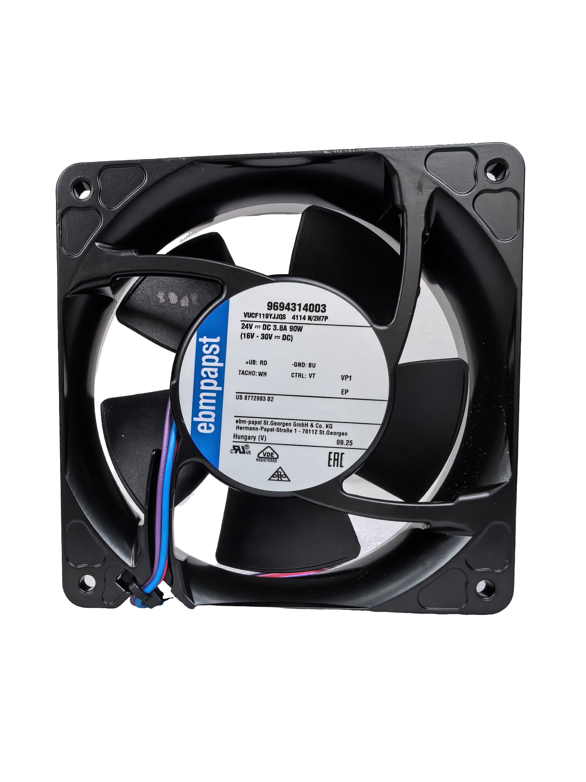Front view of ebm-papst 4114N/2H7P compact fan
