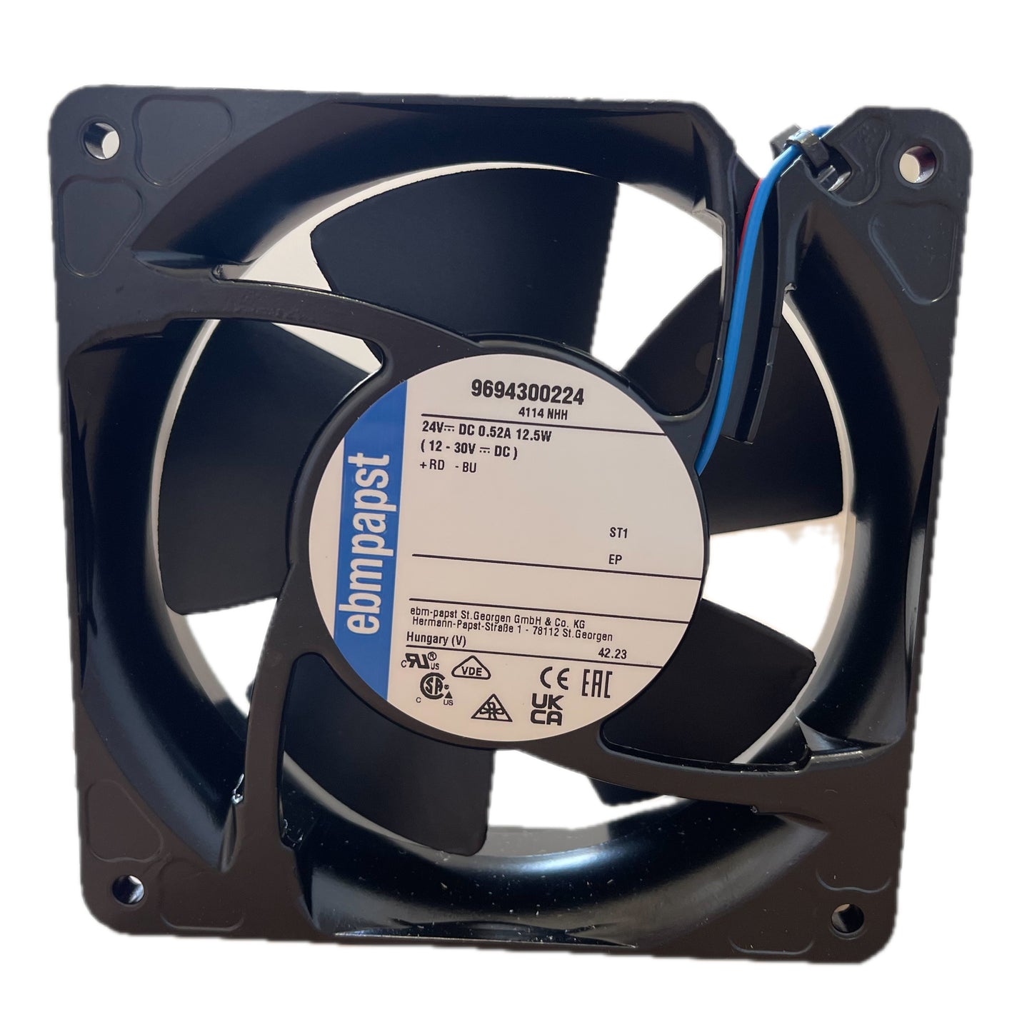 Back view of ebm-papst 4114NHH compact fan