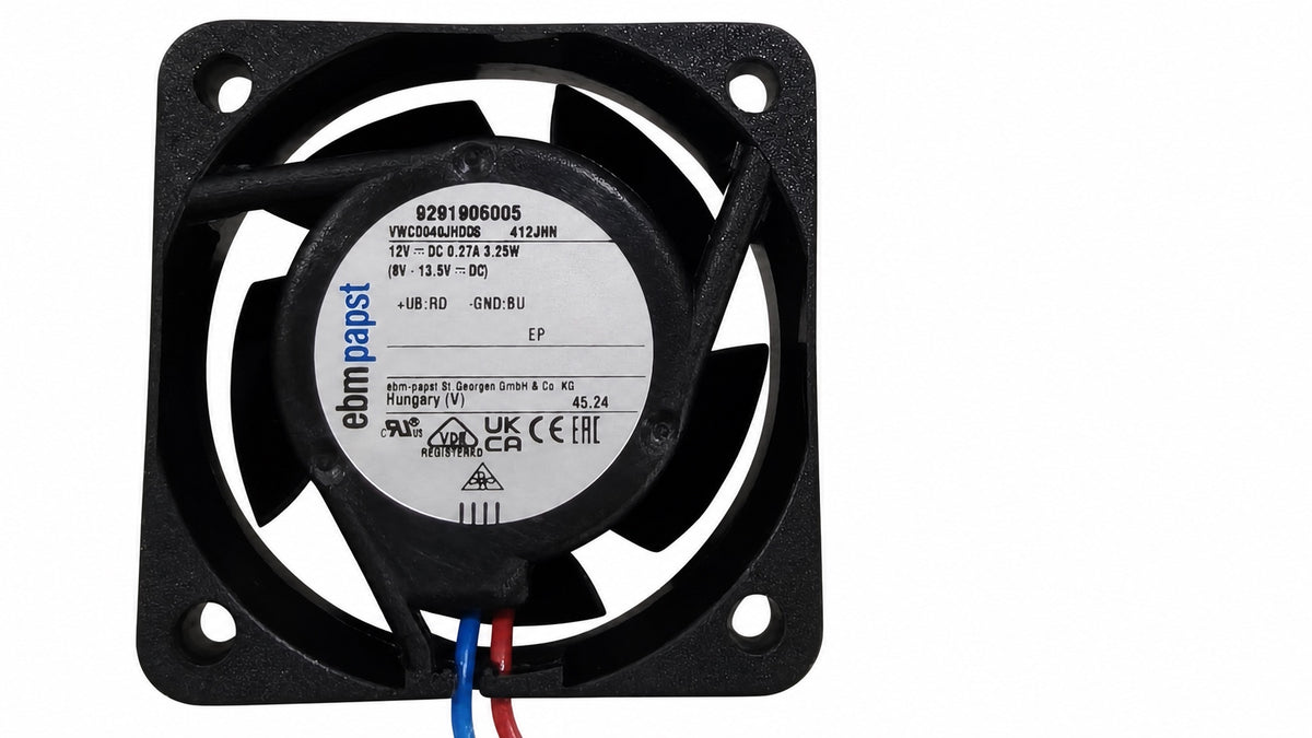 Back view of ebm-papst 412JHH compact fan