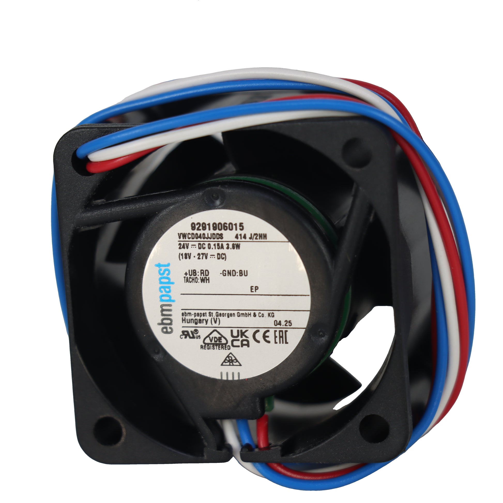 Nameplate detail of ebm-papst 414J/2HH compact fan
