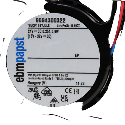 Nameplate detail of ebm-papst 4184N/17X compact fan