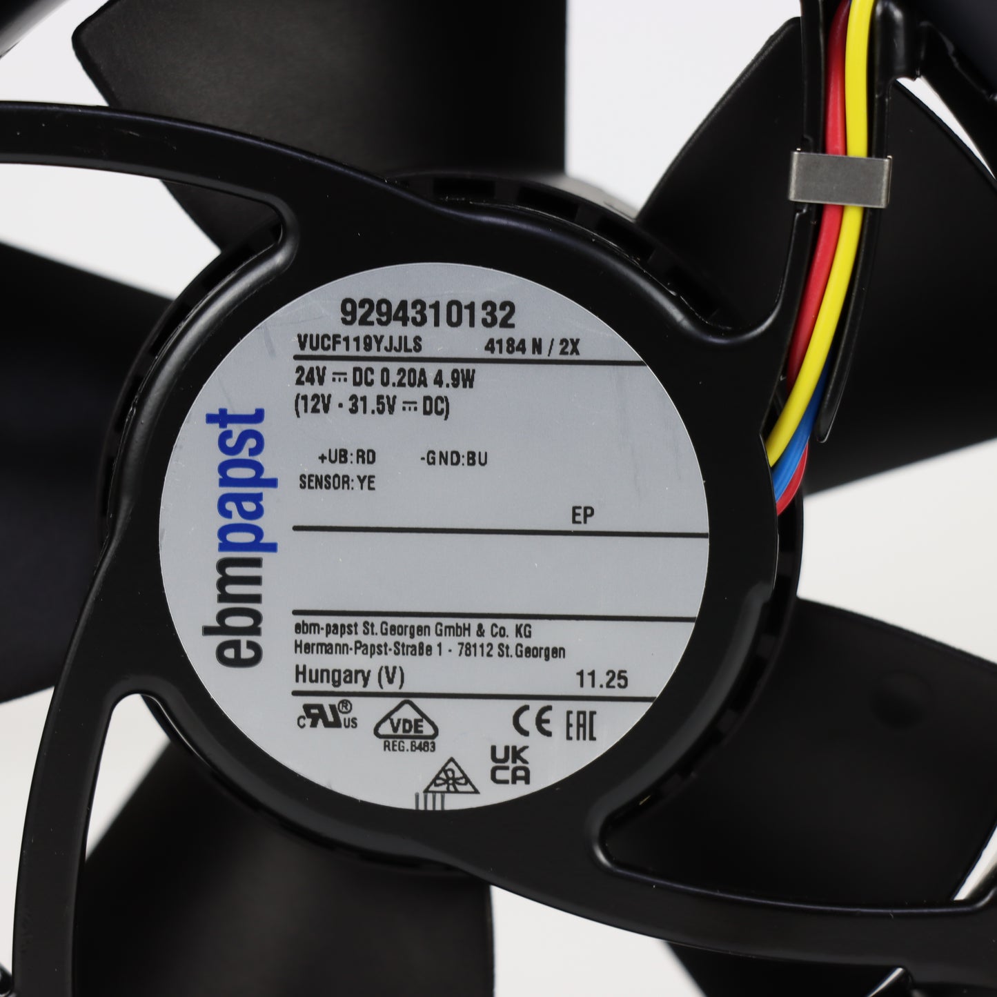 Nameplate detail of ebm-papst 4184N/2X compact fan