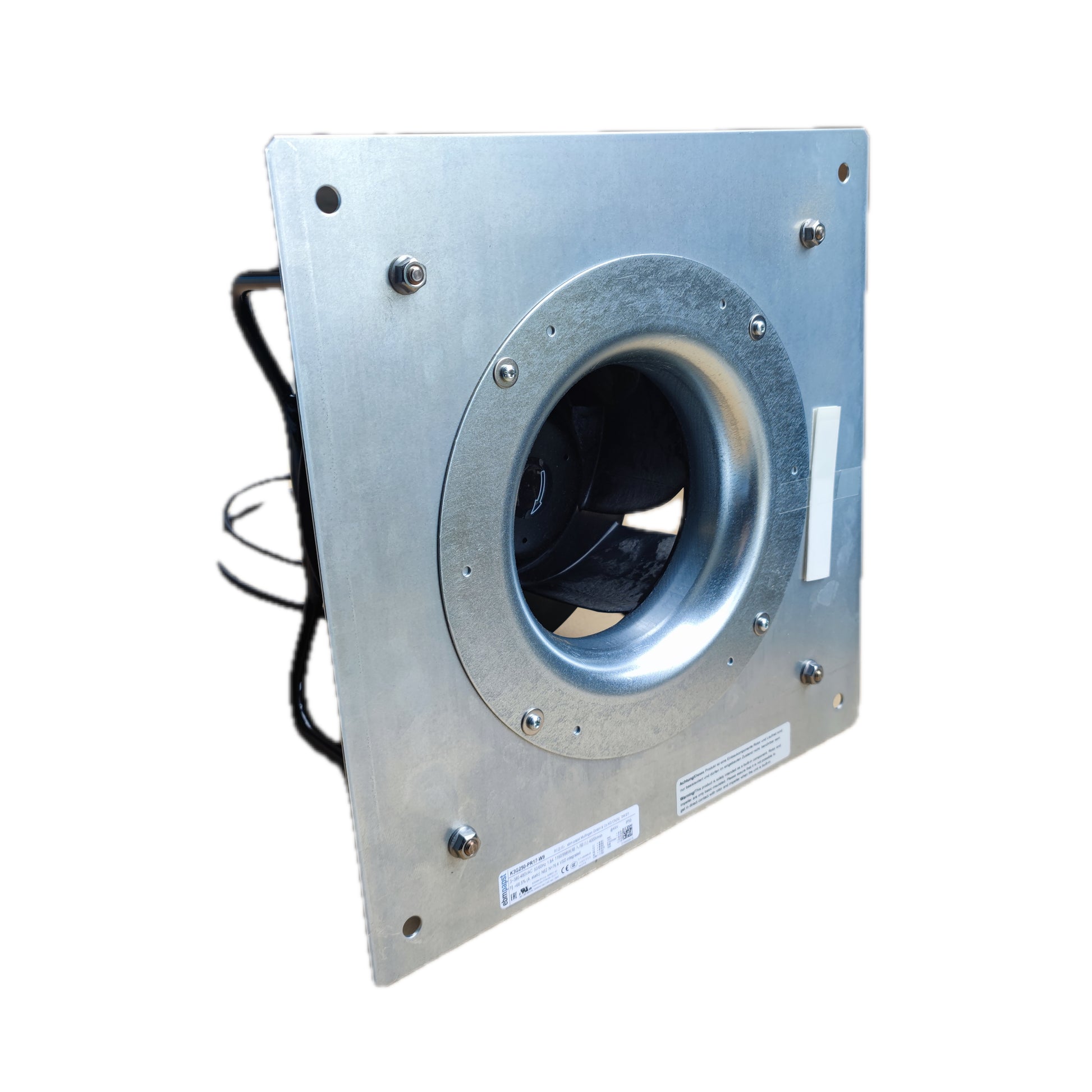 Side view of ebm-papst K3G250-PR17-W9 centrifugal fan