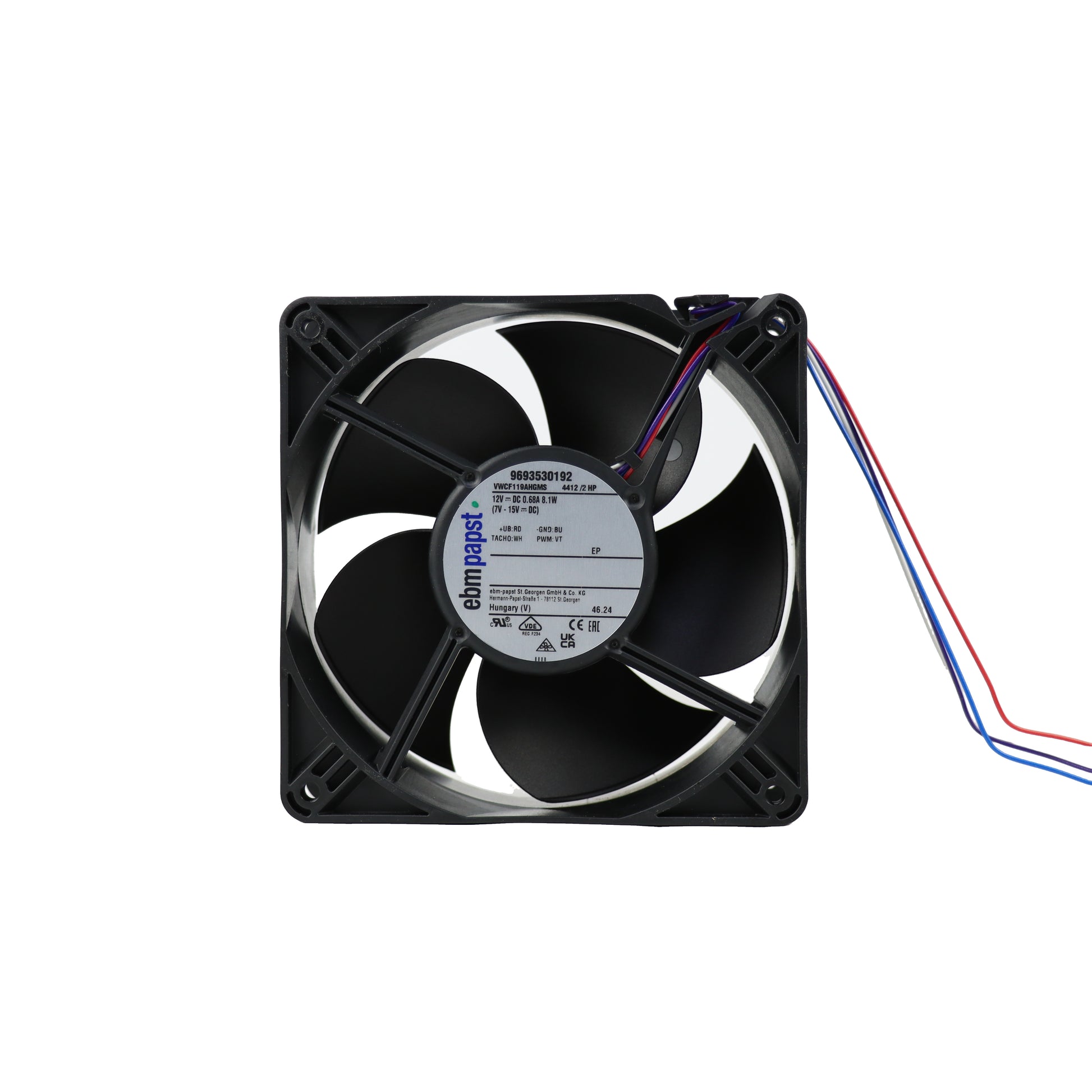 Front view of ebm-papst 4412/2HP compact fan