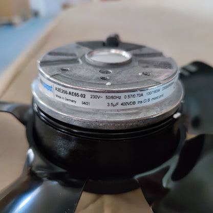 Nameplate detail of ebm-papst A2E250-AE65-02 axial fan