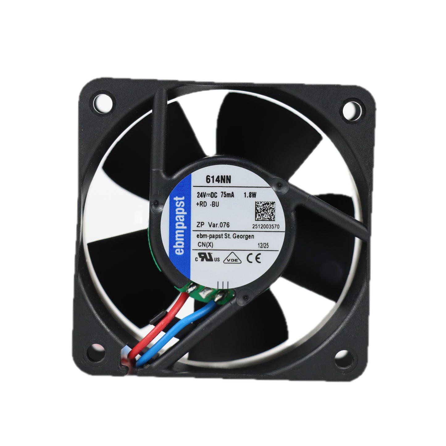 Back view of ebm-papst 614NN compact fan
