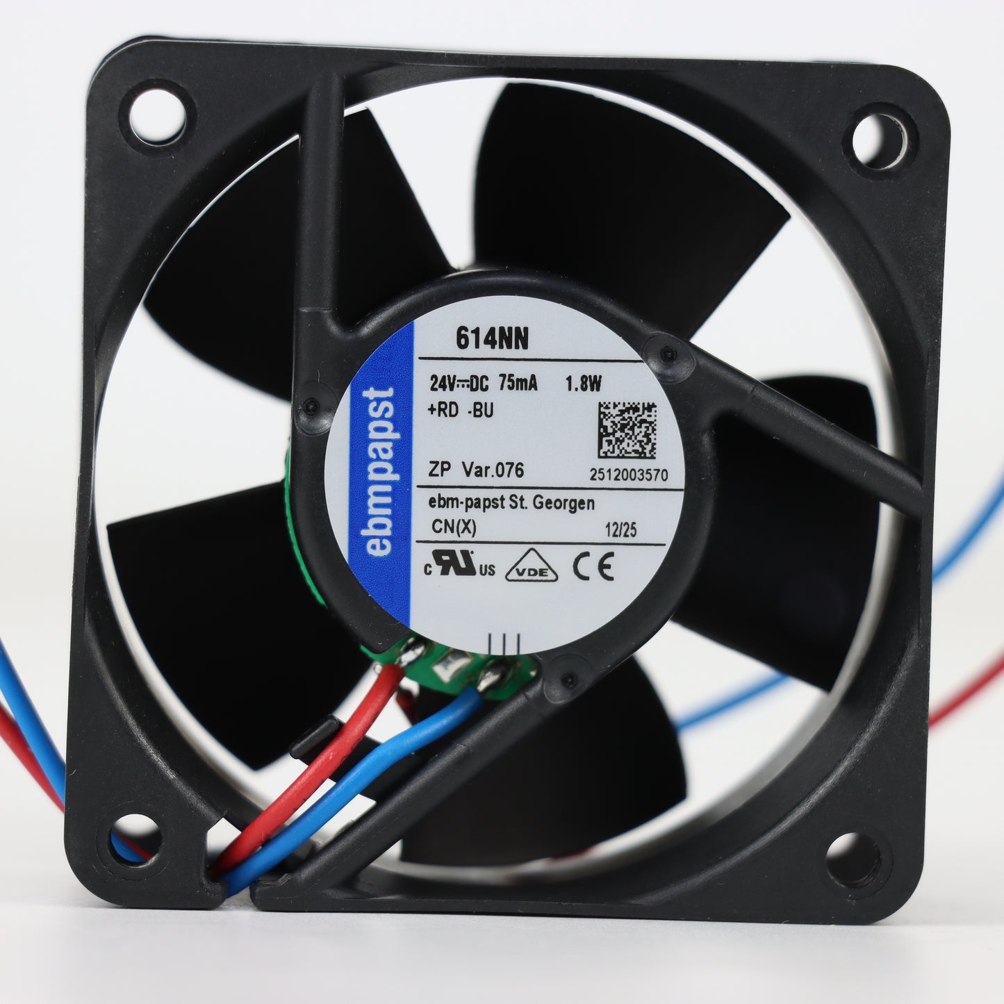 Nameplate detail of ebm-papst 614NN compact fan