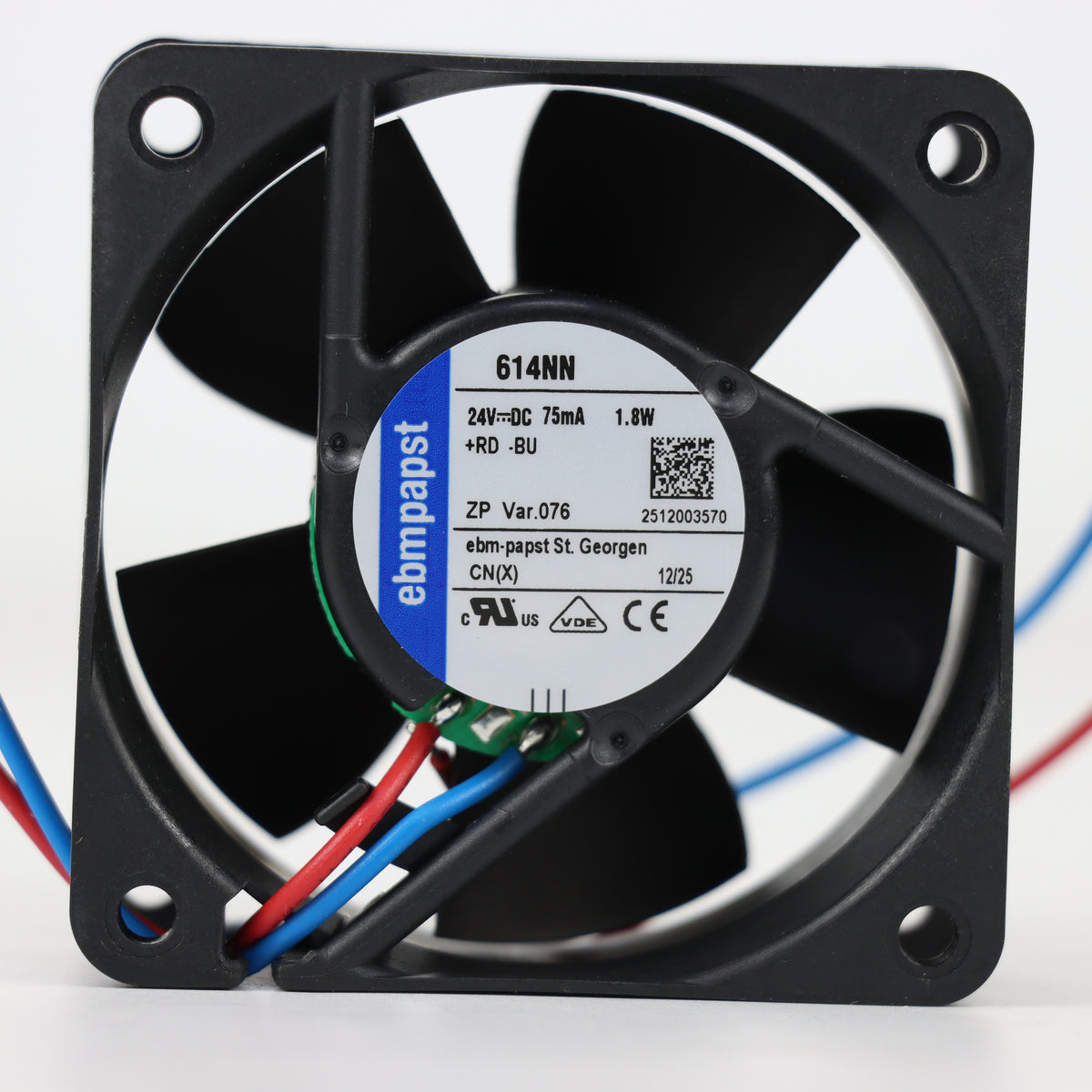 Nameplate detail of ebm-papst 614NN compact fan