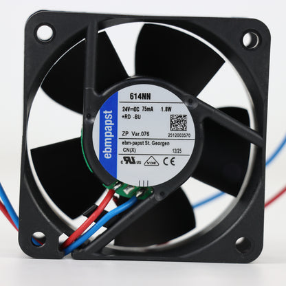 Nameplate detail of ebm-papst 614NN compact fan