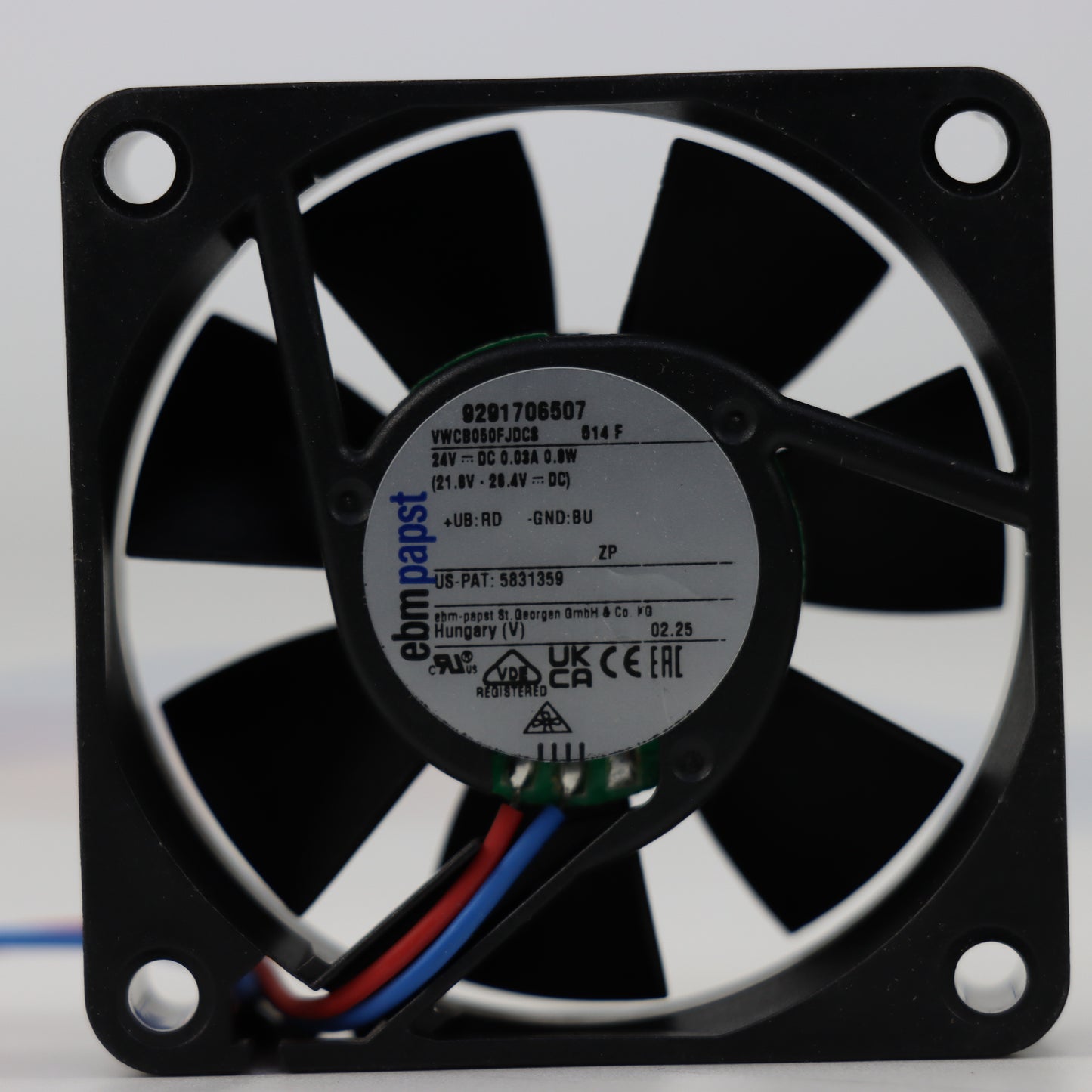 Nameplate detail of ebm-papst 514F compact fan