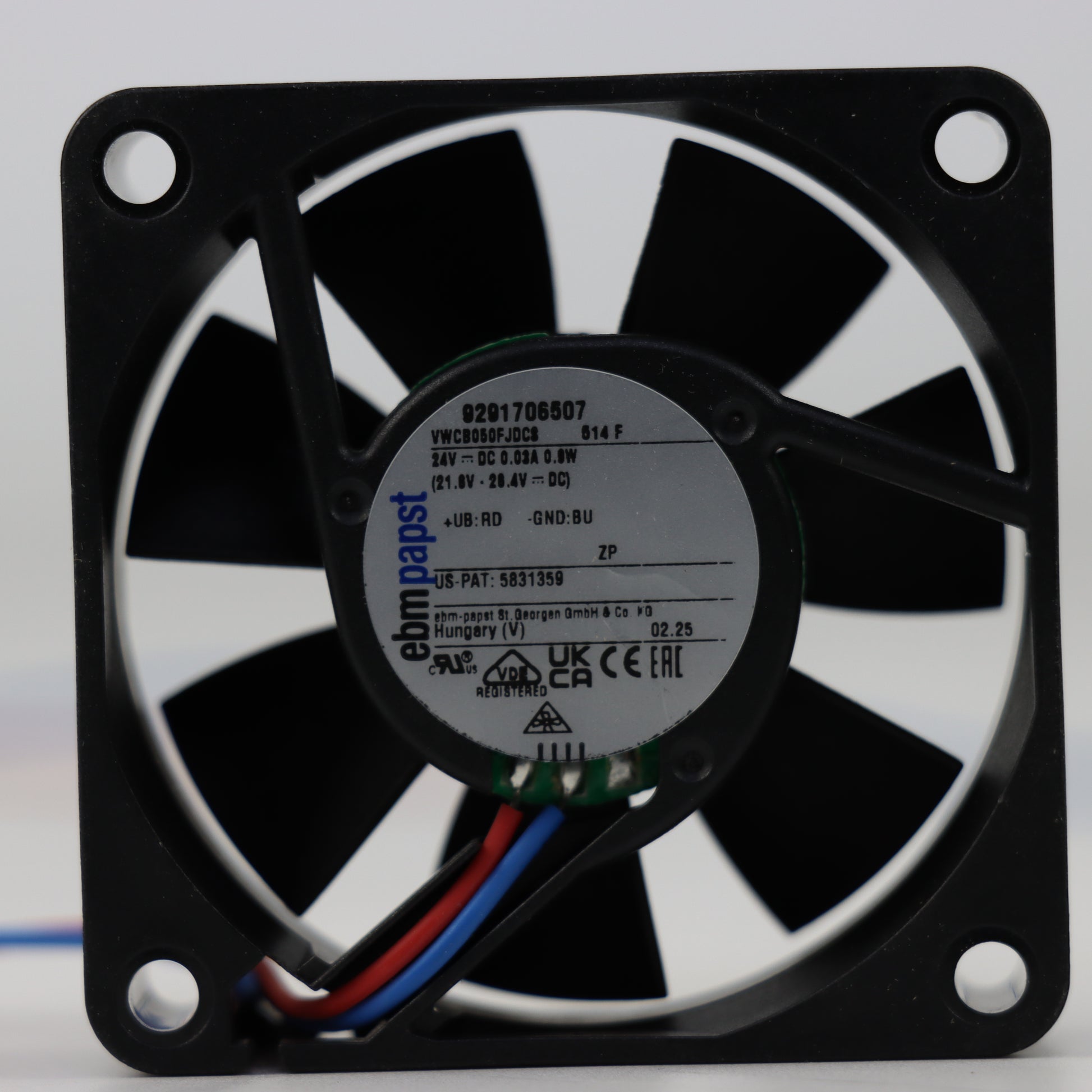Nameplate detail of ebm-papst 514F compact fan